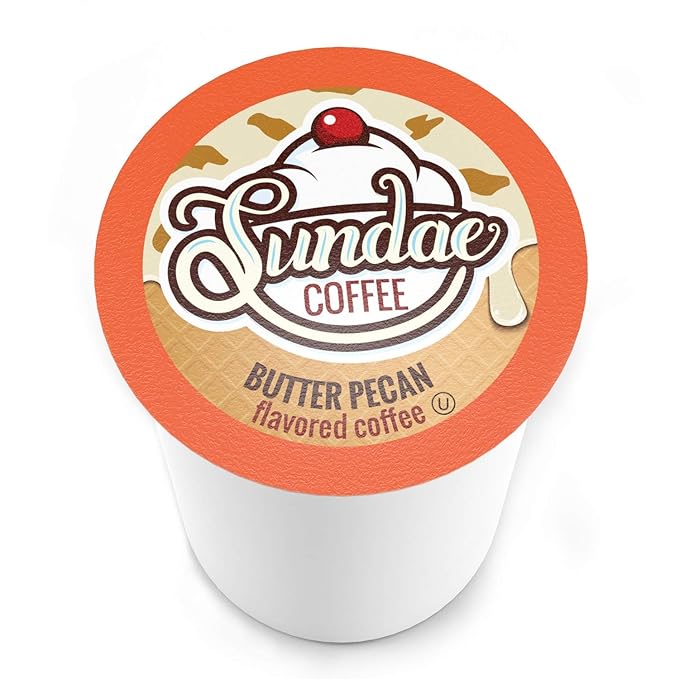 Sundae Ice Cream Flavored Coffee Pods, Compatible with 2.0 Keurig K-Cup Brewer, (Butter Pecan) 48 Count