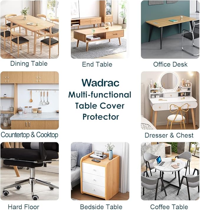 Wadrac Clear Table Protector Plastic Table Cloths PVC Night Stand Table Cover Mat Office Desk Mat Shelf Surface Protection Crystal Children Painting Cover Pad Transprent Rectangular 20x96 inch