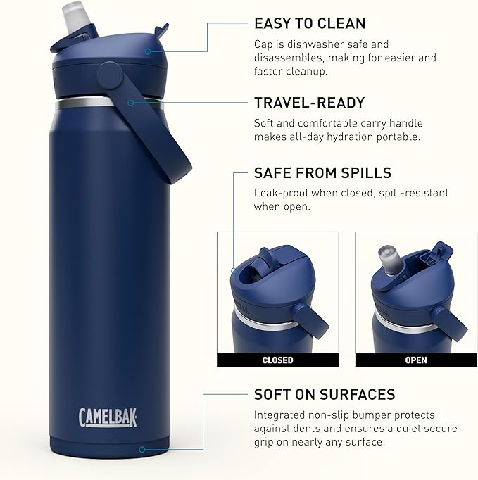 CamelBak Thrive Flip Straw Insulated Stainless Steel Water Bottle Navy, 25oz
