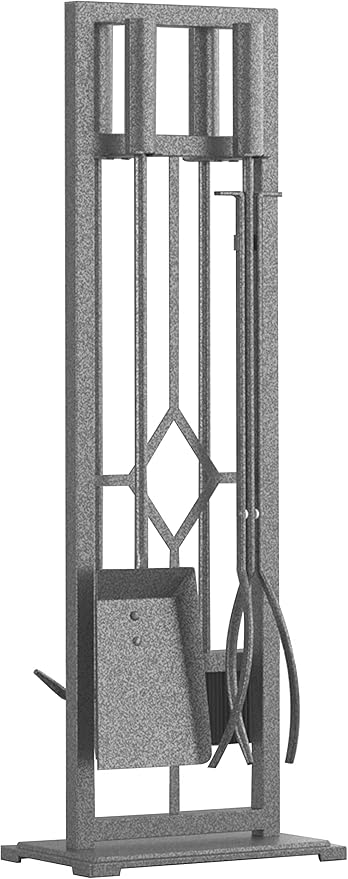 Fire Beauty 5 Pieces Fireplace Tools Set Wrought Iron Fire Place Pit Poker Holder(Pewter)