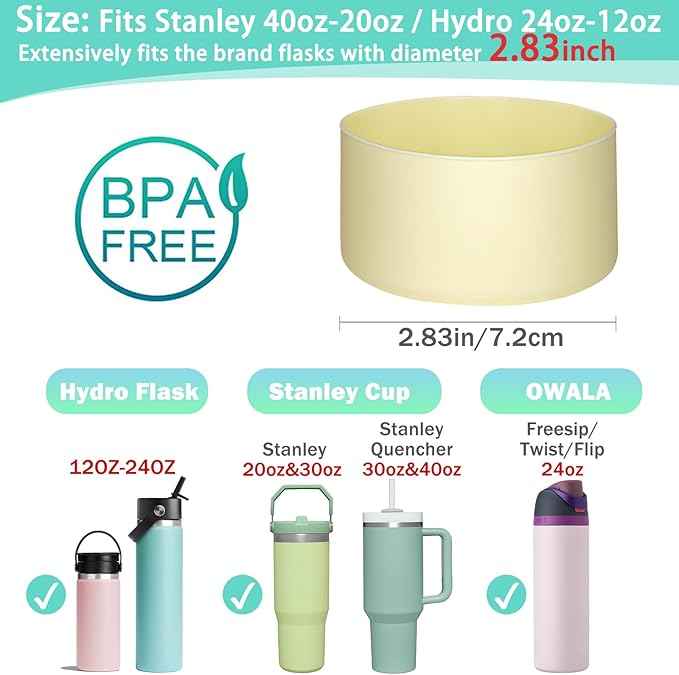 WK IEASON Protective Silicone Base Boot 12oz-24oz for Hydro Flask Wide Mouth/Standard Mouth, Anti-Slip Silicone Cover Bumper Compatible with Stanley Tumbler 40oz 30oz 20oz-2.83inch Bottom Diameter