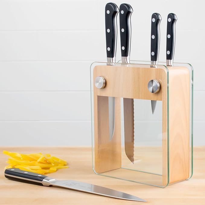 Mercer Culinary - M23505 Renaissance Forged Knife Block Set, 6-Piece, Wood Block with Tempered Glass