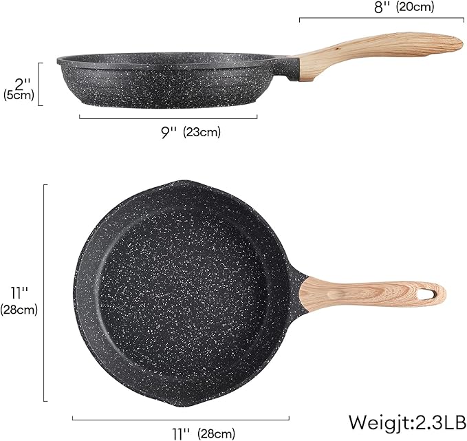 JEETEE 11 Inch Nonstick Frying Pan, Stone Coating Cookware, Nonstick Omelette Pan with Heat-Resistant Handle, Compatible with All Stoves (Grey)