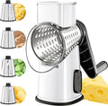VEKAYA Cheese Grater, Cheese Grater Hand Crank, 4 Interchangeable Blades Cheese Shredder, Vegetable Slicer, Non-slip Suction Base, Easy to Clean Rotary Grater with Handle (White)
