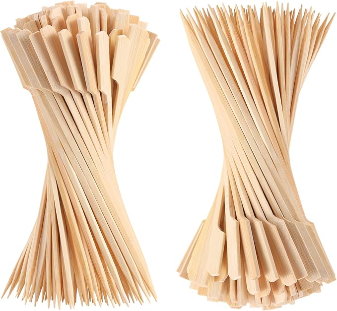 200 PCS Bamboo Skewers for Appetizer, 7 Inch Caramel Candy Apple Sticks, for Drinks, Fruit Kababs, Sausage, Barbecue Snack, Natural Wood Paddle Mini Food Skewer, Cocktail Pick, Charcuterie Accessories
