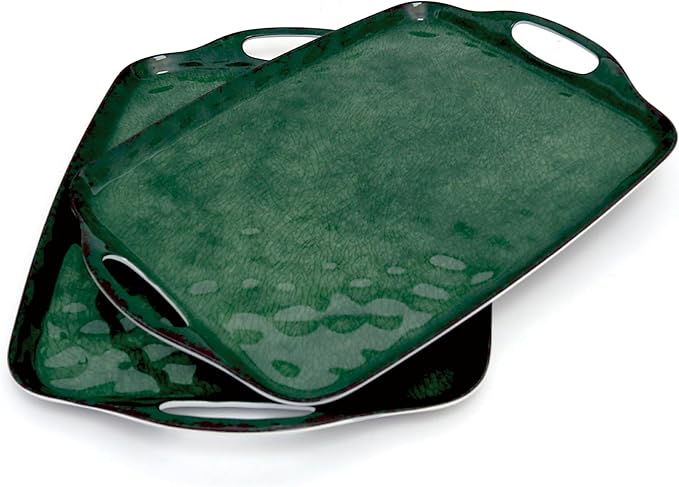 TP Serving Trays with Handles, 19 Inch Large Rectangular Melamine Serving Platter Set of 2, Retro Green
