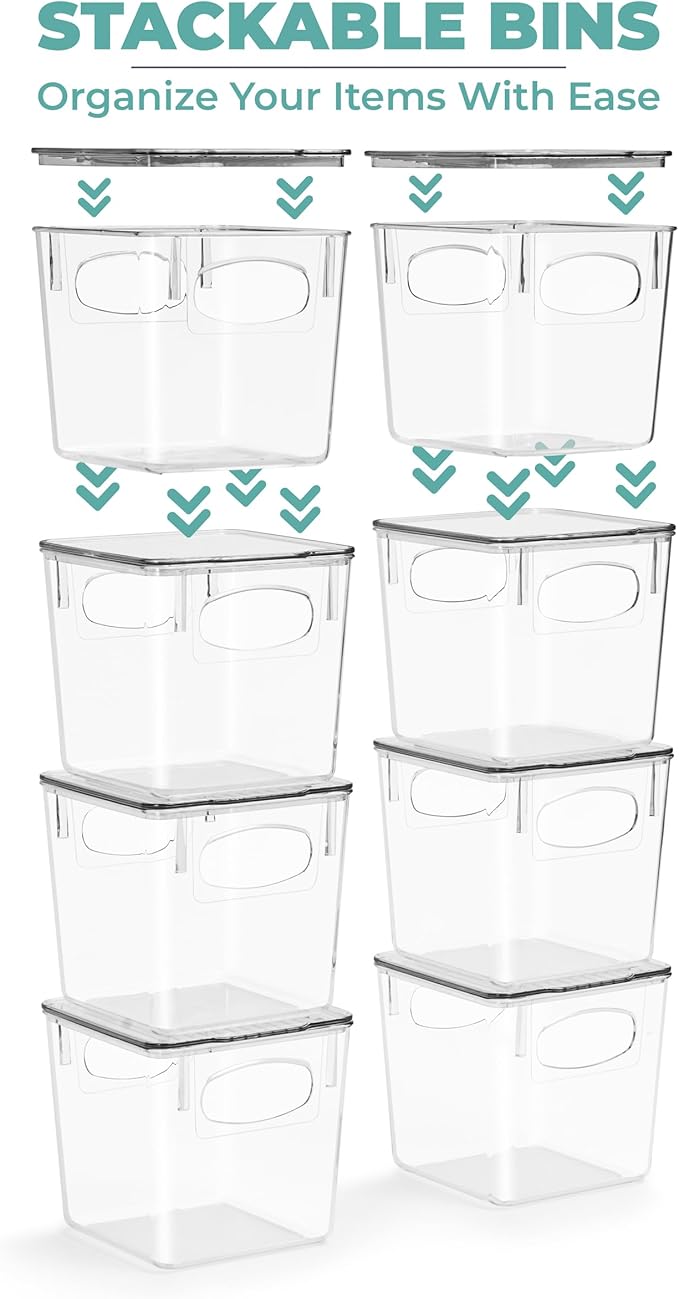Sorbus 8-Pack Small Clear Plastic Storage Bins – Organizers for Kitchen, Pantry, Fridge, Cabinet & Refrigerator
