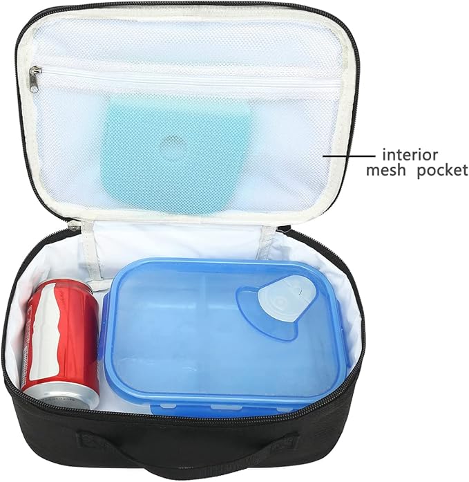 FlowFly Kids Lunch box Insulated Soft Bag Mini Cooler Back to School Thermal Meal Tote Kit for Girls, Boys, Black
