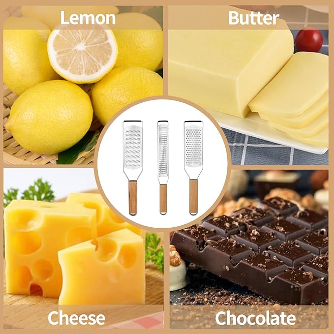Professional Cheese Graters for Kitchen Stainless Steel Handheld,Durable Rust-Proof Metal Lemon Zester Grater With Wood Handle for Cheese,Chocolate,Spices,Kitchen Gadgets (Longboard)