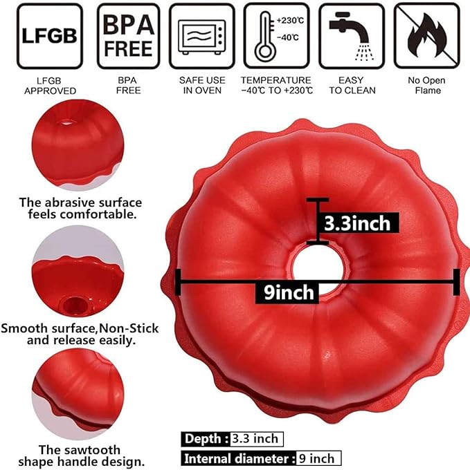 2 Pcs Silicone Cake Pans, 9 Inch Non-Stick Silicone Cake Molds for Baking Gelatin, Donuts, Muffins, Cornbread, Brownies, Jellies