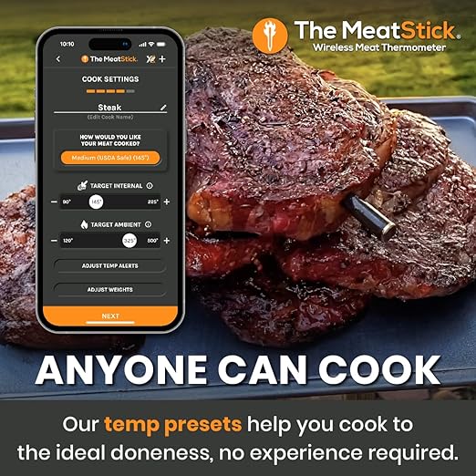 MeatStick Chef: Quad Sensors Smart Wireless Meat Thermometer-Meat Probe for Smoker, BBQ, Oven, Grill, Kitchen, Rotisserie, Air Fryer, Deep Frying-Limited Range