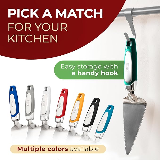 Orblue Pie Server, Essential Kitchen Tool, Serrated on Both Sides, Great for Right or Left Handed Chef, Stainless Steel Flatware, Cake Cutter, Dark Green