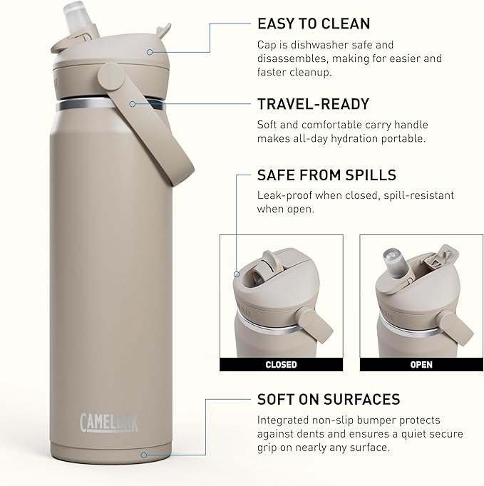 CamelBak Thrive Flip Straw Insulated Stainless Steel Water Bottle Stone, 25oz