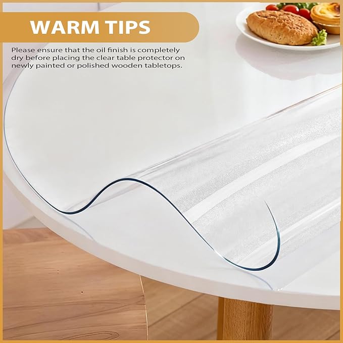 Round Frosted Table Cover Protector 48 Inch - 2mm Thick Waterproof PVC Furniture Protective Pad for Dining Room Tabletop