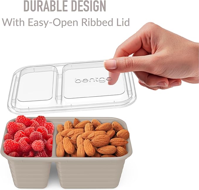 Bentgo Prep - 2-Compartment Snack Containers with Lids - Reusable, Microwaveable, Durable, PFAS & BPA-Free, Freezer and Dishwasher-Safe Meal Prep Food Storage - 10 Trays & 10 Lids (Clay)