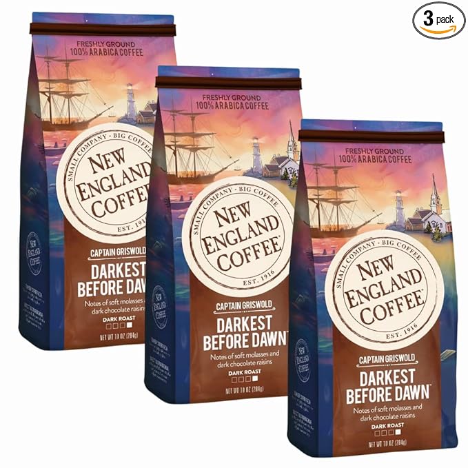 New England Coffee Darkest Before Dawn Dark Roast Ground Coffee, 10oz Bag (Pack of 3)