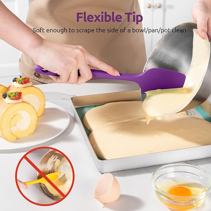 U-Taste Silicone Baking Spatula Set: 480ºF High Heat Resistant, Food Grade Flexible Rubber Kitchen Cooking Mixing Scraper, Food Grade Seamless Utensil for Nonstick Cookware Set of 3 (Purple)