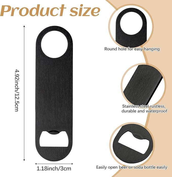 30 Pcs Flat Bottle Opener 4.9x 1.18 inches Black Stainless Steel Beer bottle Openers Heavy Duty Bar Blade Solid Bottle Cap Opener Funny Bartender Bottle Opener for Restaurant Party Supplies