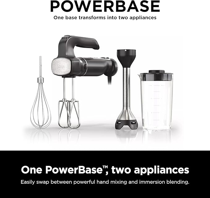 Ninja Hand Mixer, Immersion Blender, Foodi Power Mixer System, 750-Peak-Watt Handheld Emulsion Blender & Electric Hand Mixer Combo With Whisk, Beaters & 3-Cup Blending Vessel,120 volts, Black CI101