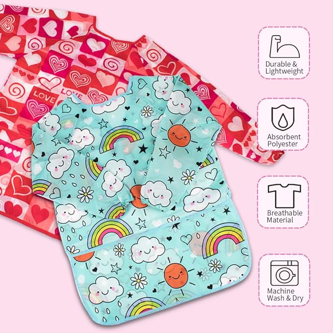 CUBACO Kids Painting Apron, 2pcs Waterproof Art Smocks For Child 3-8 Years, Kids Smocks for Painting Aprons with Long Sleeve