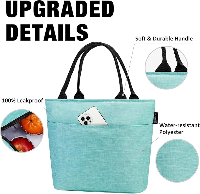 Aosbos Lunch Tote Bag, Insulated Lunch Box for Women, Leakproof Lunch Cooler Purse for Work, Green