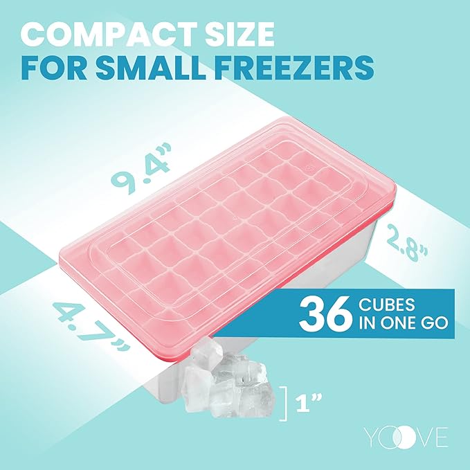 Ice Cube Tray With Lid & Bin | BPA Free Silicone Ice Cube Tray With Lid, Container & Tong | Stackable 36 Nugget Ice Tray for Freezer With Easy Release for Cocktails & Whisky,36 Mini Cubes