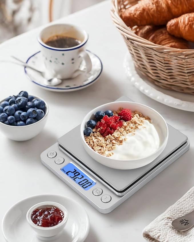 NEXT-SHINE Gram Scale 500g x 0.01g Precision, Digital Mini Pocket Size Portable Scale with Two Trays Nine Units, LCD Display Stainless Steel Platform for Weighing Jewelry Cooking Baking