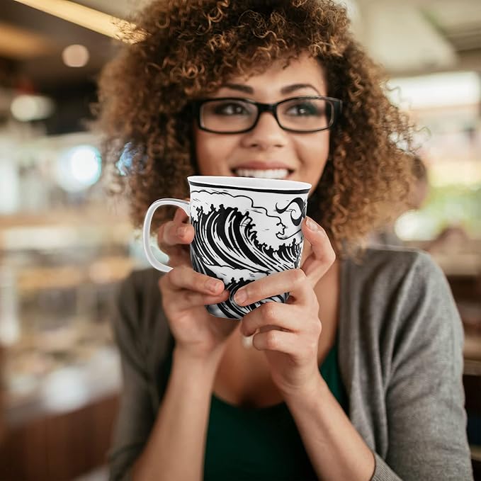 Karma Gifts 16 oz Black and White Boho Mug Mermaid - Cute Coffee and Tea Mug - Ceramic Coffee Mugs for Women and Men