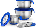 Belwares Mixing Bowls with Lids Set - Nesting Bowls with Graters, Handle, Pour Spout, Airtight Lids - Stainless Steel Non-Slip Mixing Bowl for Cooking, Baking, Prepping, Food Storage (Set of 3)