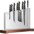 Large Magnetic Knife Holder16.15 x 11 Inches, Double Sided Magnetic Knife Block Without Knives, Stainless Steel Knife Storage Rack for Kitchen Counter With Strong Magnet Stand & Wood Base