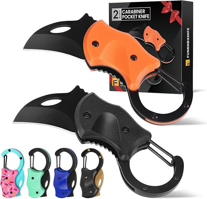 2 Pack Small Pocket Knife Gifts for Men & Women, Folding Box Cutter, Birthday & Christmas Stocking Stuffers Gifts Idea for Wife Husband Dad Mom (Black & Orange)