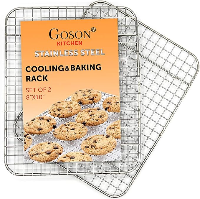 Goson Heavy Duty Stainless Stain Bakeware, Baking, Cooling, Oven Roasting, Broiler Rack, 8in by 10in, Cross Wire, Pack of 2, Compatible with Various Baking Sheets Oven Pans