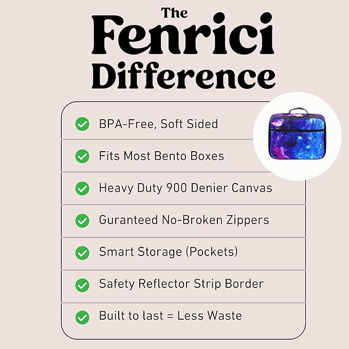 Fenrici Galaxy Lunch Box for Boys, Girls, Kids Insulated Lunch Bag, Perfect for Preschool, K-6, Soft Sided Compartments, Spacious, BPA Free, Food Safe,10.8in x 8.5in x 2.8in (Galaxy-Purple)