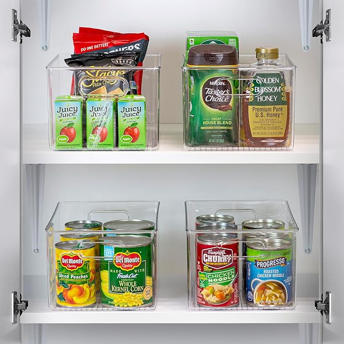 Sorbus Large Clear Plastic Storage Bins for Shelves, Clothes, with Handle - Clear Storage Bins, Drawer, Shelf, Closet, Pantry, Fridge, Freezer Organizer Bins, Closet Organizers and Storage (4 pack)