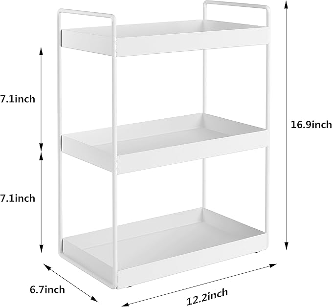 3-Tier Bathroom Countertop Organizer Vanity Tray Cosmetic & Makeup Storage Kitchen Spice Rack Standing Shelf, White