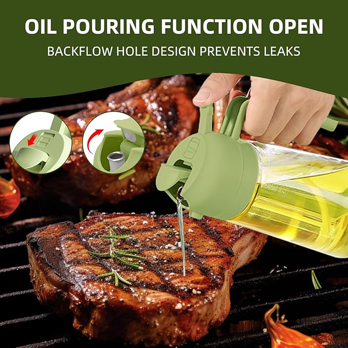 2pcs Oil Sprayer for Cooking, 16oz/470ml Oil Dispenser for Kitchen, 2 in 1 Olive Oil Dispenser Bottle for Kitchen Gadgets, Air Fryer, Salad, BBQ (Ivory, Green)