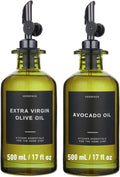 Green Glass Olive Oil Dispenser Bottles For Kitchen, Avocado Oil Dispenser Set, Modern Decor, Gold Kitchen Accessories for Home, Airbnb, Cafe (Black, Set of 2)