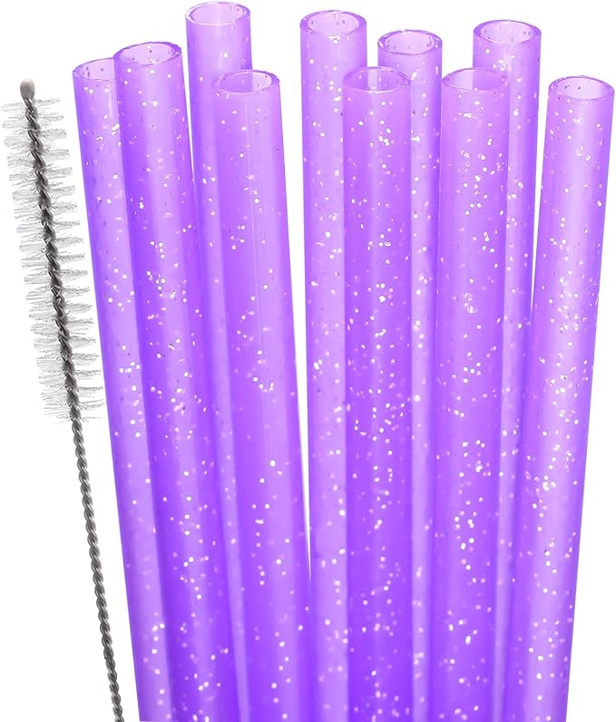 Dakoufish Replacement Glitter Straws for Stanley|Owala|Simple Modern 40oz 30oz Tumbler,10 Pack 12 Inch Reusable Purple Straws With Cleaning Brush For Stanley Hydro Jug Cup,Dishwasher Safe