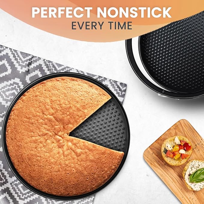 RFAQK Ultimate 8-inch Springform Cake Pan Set with Removable Bottom- Leakproof Non-stick Round Baking Pan with 50Pcs Parchment Papers Perfect for Cheesecakes, Sponge Cakes & More- Bonus E-Book!