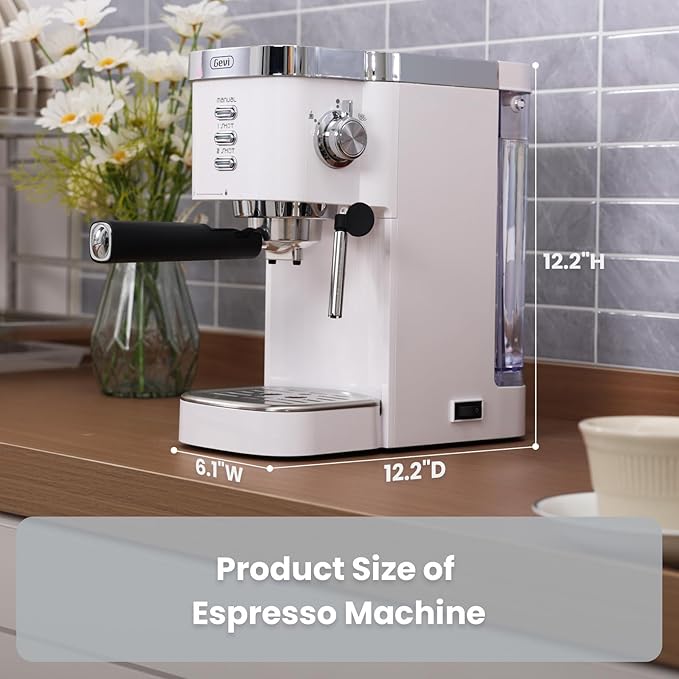 Gevi Professional Espresso Machine 20 Bar, Compact Latte & Cappuccino Machine with Milk Frother Steam Wand, Adjustable Shot Volume, White (Ideal Gift Choice)