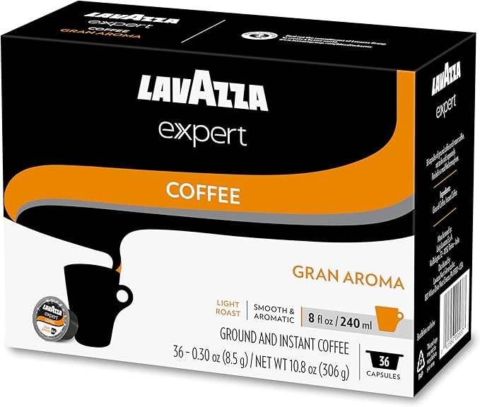 Lavazza Expert Gran Aroma Coffee Capsules, Light Roast, 100% Arabica, Compatible with Lavazza Classy Plus Machine (36 Capsules)