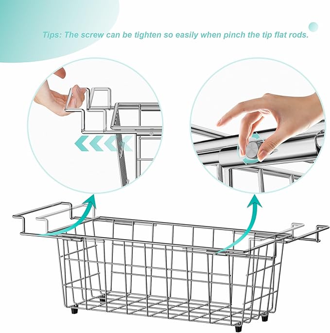 SANNO Chest Freezer Baskets, Stainless Steel Storage Organizer Bins with Sturdy Handles for Chest and Deep Freezers,Adjustable Arms width 17.5"~20.4", 2 pack