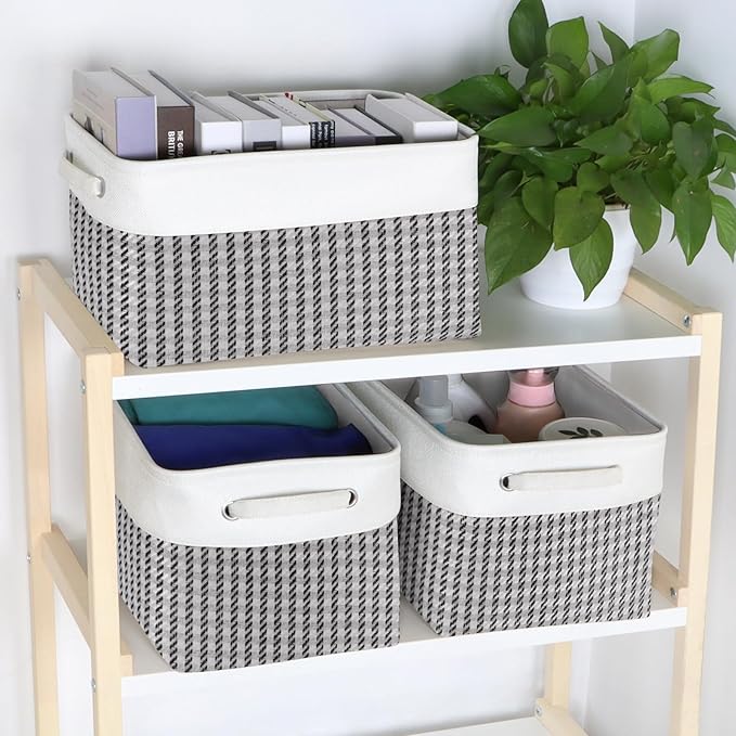 Kntiwiwo Foldable Storage Bin Collapsible Fabric Storage Basket Cube with Durable Handles Closet Organizer Bins for Organizing Shelves Drawers, Set of 3, 15" x 10" x 9.5", Houndstooth