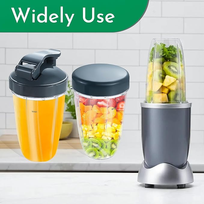 Blender Cups Replacement for Nutribullet 24oz Cups with Flip Top Lid and Flat Lid Compatible with Nutri Bullet 600W/900W Blenders (2 Pack)