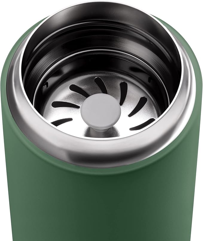 Fellow 16 oz Carter Move Travel Mug - Vacuum-Insulated Stainless Steel Travel Coffee Mug - Coffee Tumbler with Ceramic Interior and Splash Guard - Cargo Green