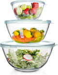 WhiteRhino Glass Mixing Bowls Glass Bowls with Lids Set(4.5QT,2.7QT, 1.1QT),Large Salad Bowls,glass mixing bowl Space-Saving Nesting Storage bowls for Cooking,Baking,Prepping,Dishwasher Safe
