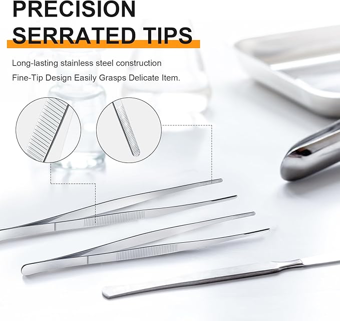 Yaomiao 4 Packs Bar Tweezers Long Garnish Tongs Bar Tweezers Stainless Steel Korean Bbq Tongs for Bartender Cocktail Cooking Food(Silver,10 Inch)