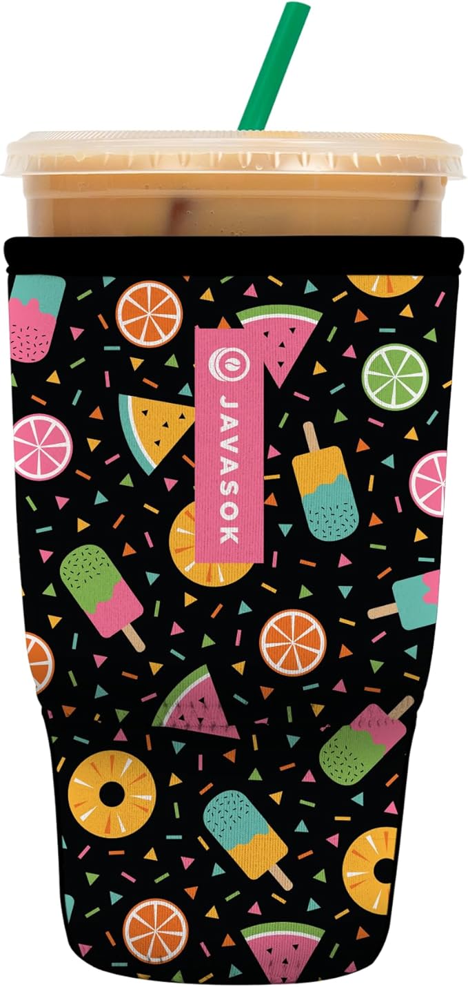 Sok It JavaSok Iced Coffee & Cold Soda Insulated Neoprene Cup Sleeve (Summer Sweets, Large: 30-32oz)