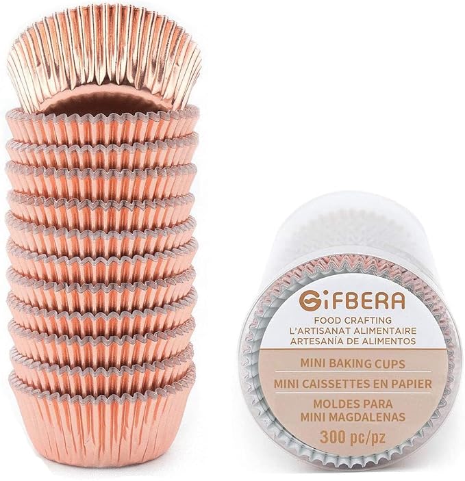 Gifbera Mini Rose Gold Foil Cupcake Liners Metallic Baking Cups, 300-Count