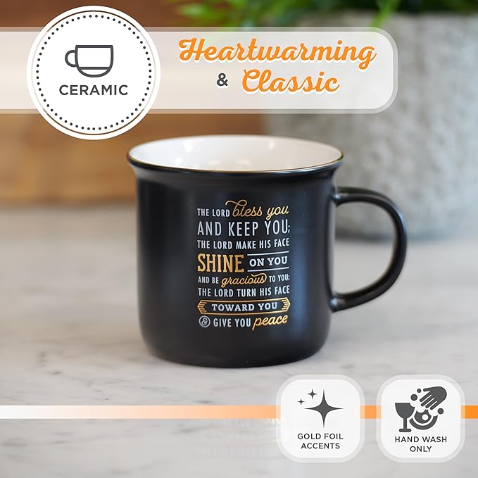 Christian Art Gifts Black Camp Style Ceramic Coffee Mug – 13 oz. Lead-free Inspirational Scripture Coffee & Tea Mug for Men & Women with Bible Verse: The Lord Bless You and Keep You – Num. 6:24-26